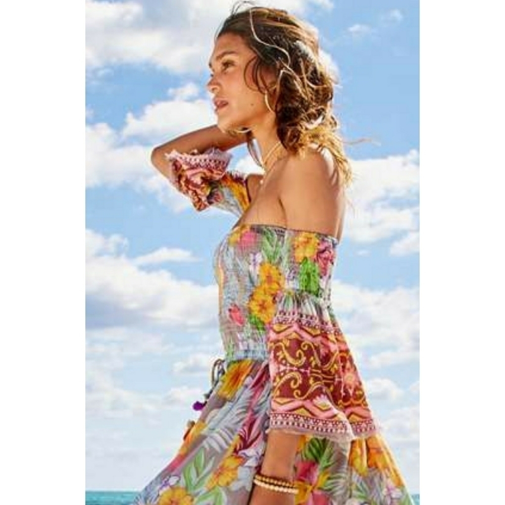 ALTAR'D STATE // flowy boho-chic floral off shoulder smocked maxi dress - Picture 7 of 16